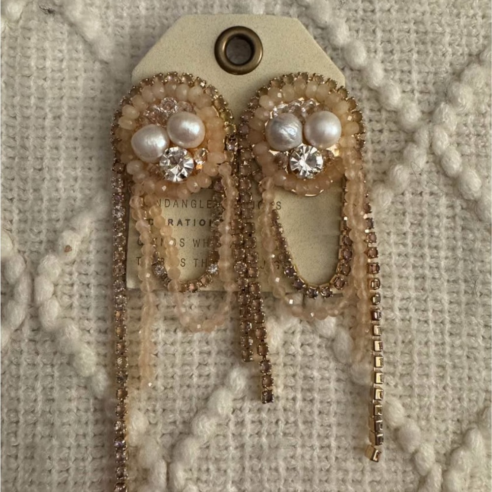 Anthropologie Pearl and Crystal Chandelier Earrings